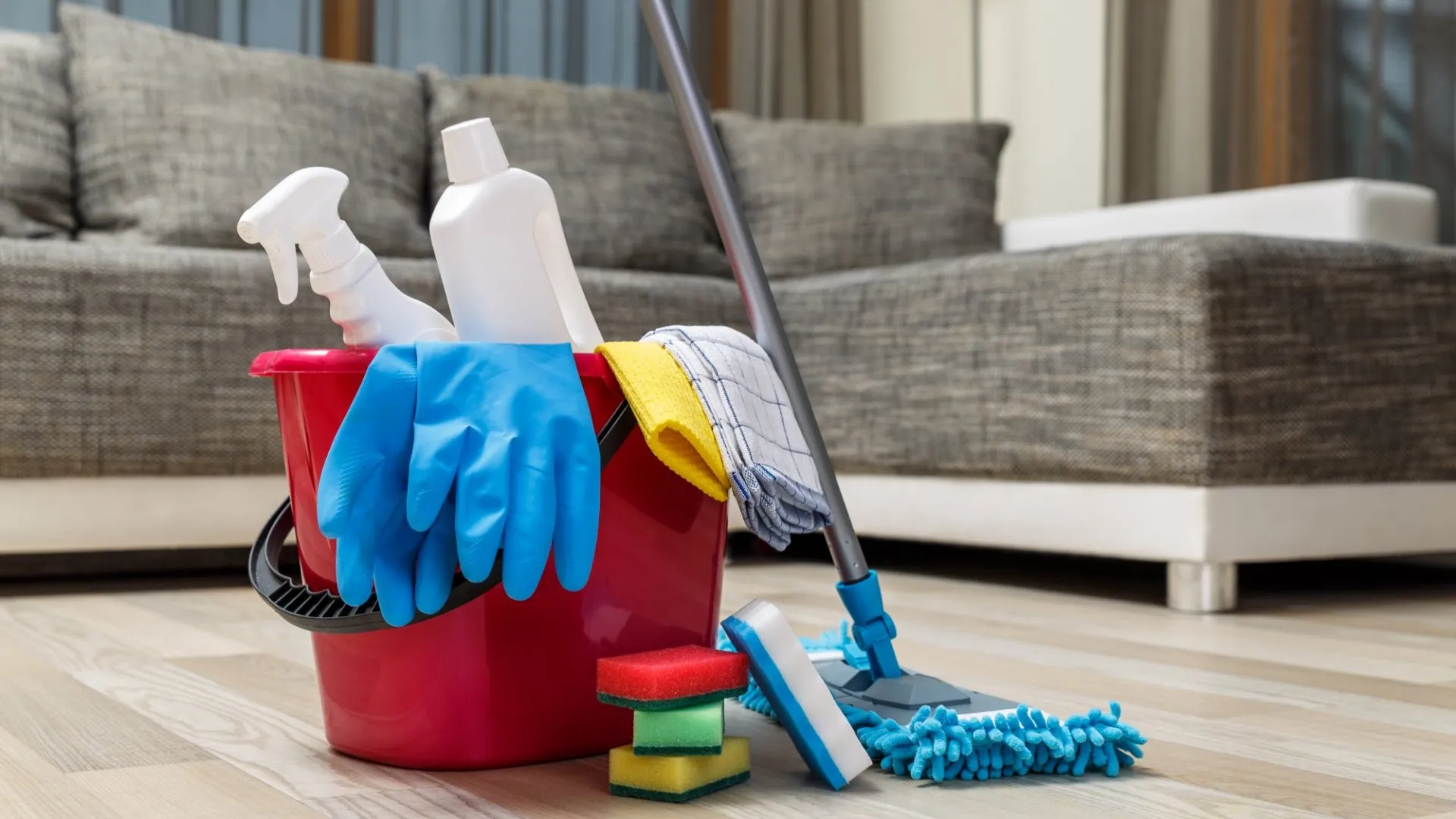 Residential cleaning detail and supplies for a tidy home